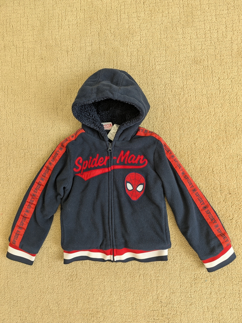 Marvel Spider-Man Boys Hooded Fleece Jacket Sherpa Lined Blue Red Kids Boy S 5-6